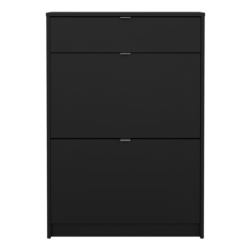 Shoes Shoe Cabinet 2 Flip Down Doors + 1 Drawer in Matt Black