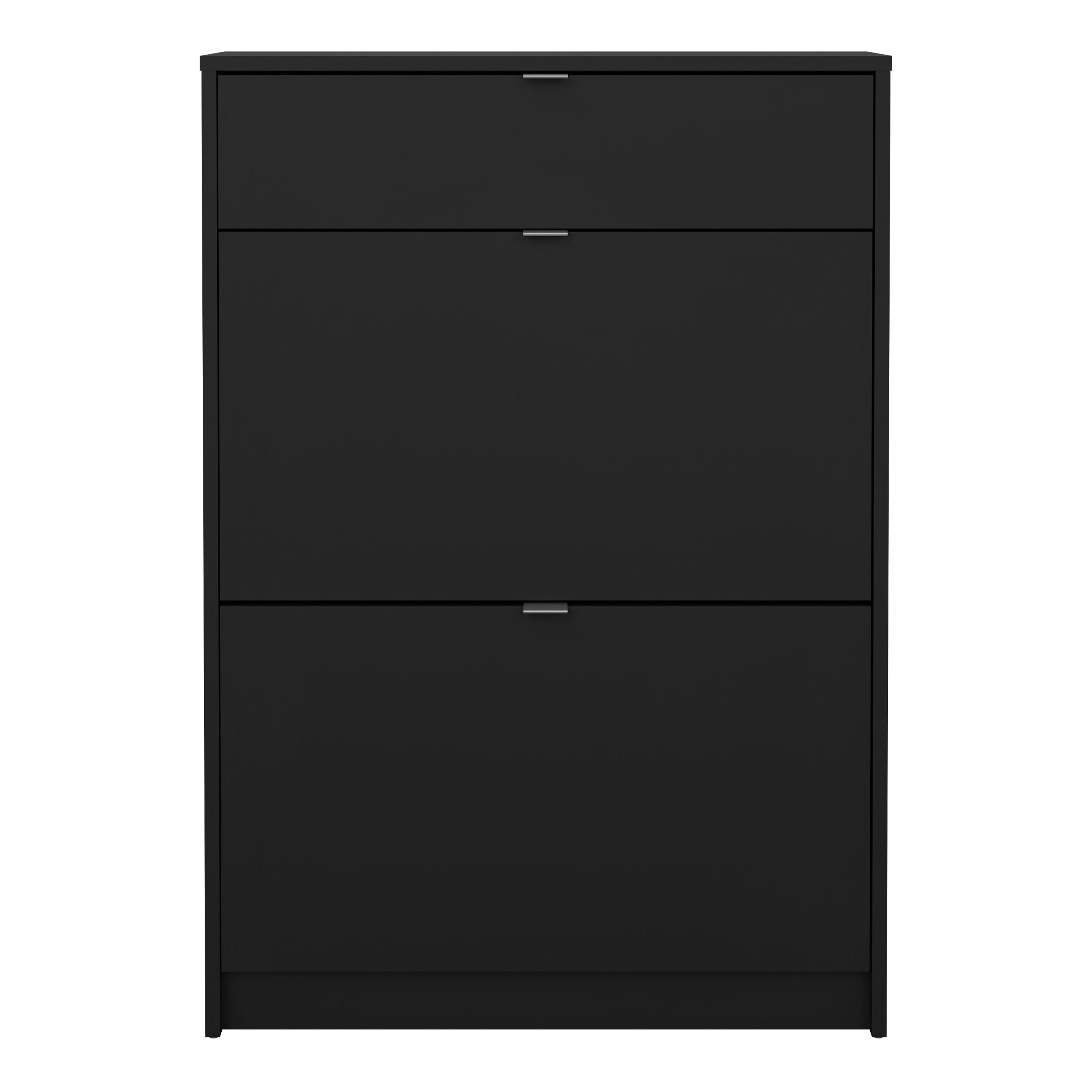 Shoes Shoe Cabinet 2 Flip Down Doors + 1 Drawer in Matt Black