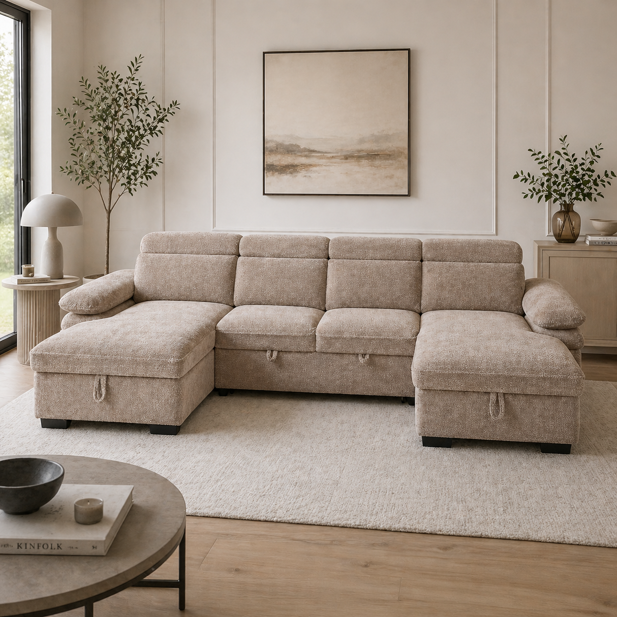 Hudson Sofabed Beige U Shape Corner