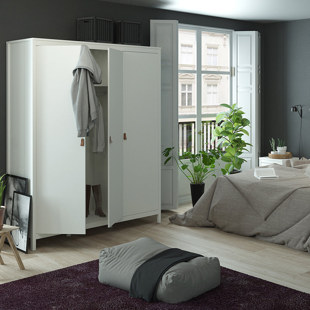 Barcelona Package - Bedside Table 2 Drawers + Chest 5 Drawers + Wardrobe with 2 Doors in White