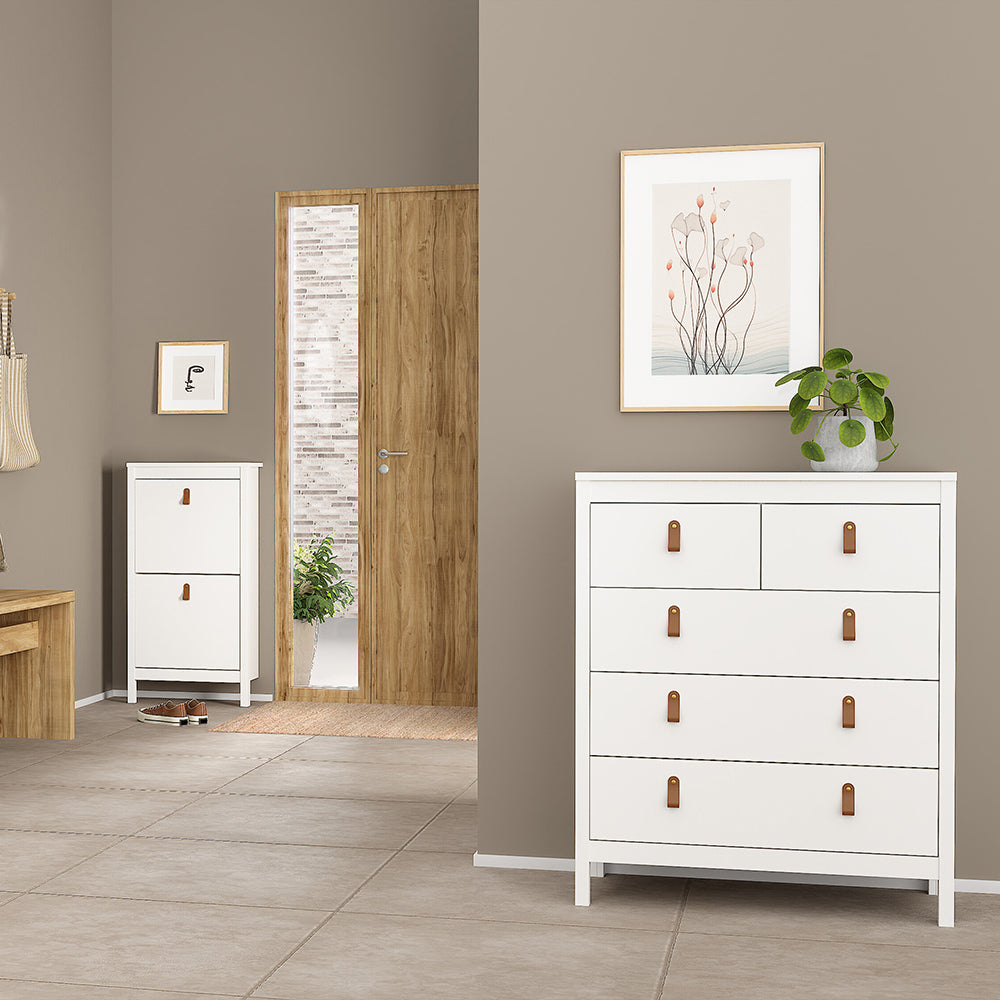 Barcelona Package - Bedside Table 2 Drawers + Chest 5 Drawers + Wardrobe with 2 Doors in White
