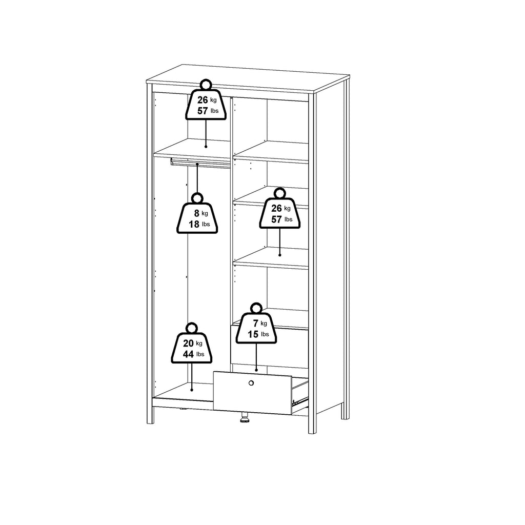 Barcelona Wardrobe with 1 Door 1 Mirror Door 2 Drawers in White