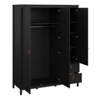 Barcelona Wardrobe with 2 Doors 1 Mirror Door 2 Drawers in Matt Black