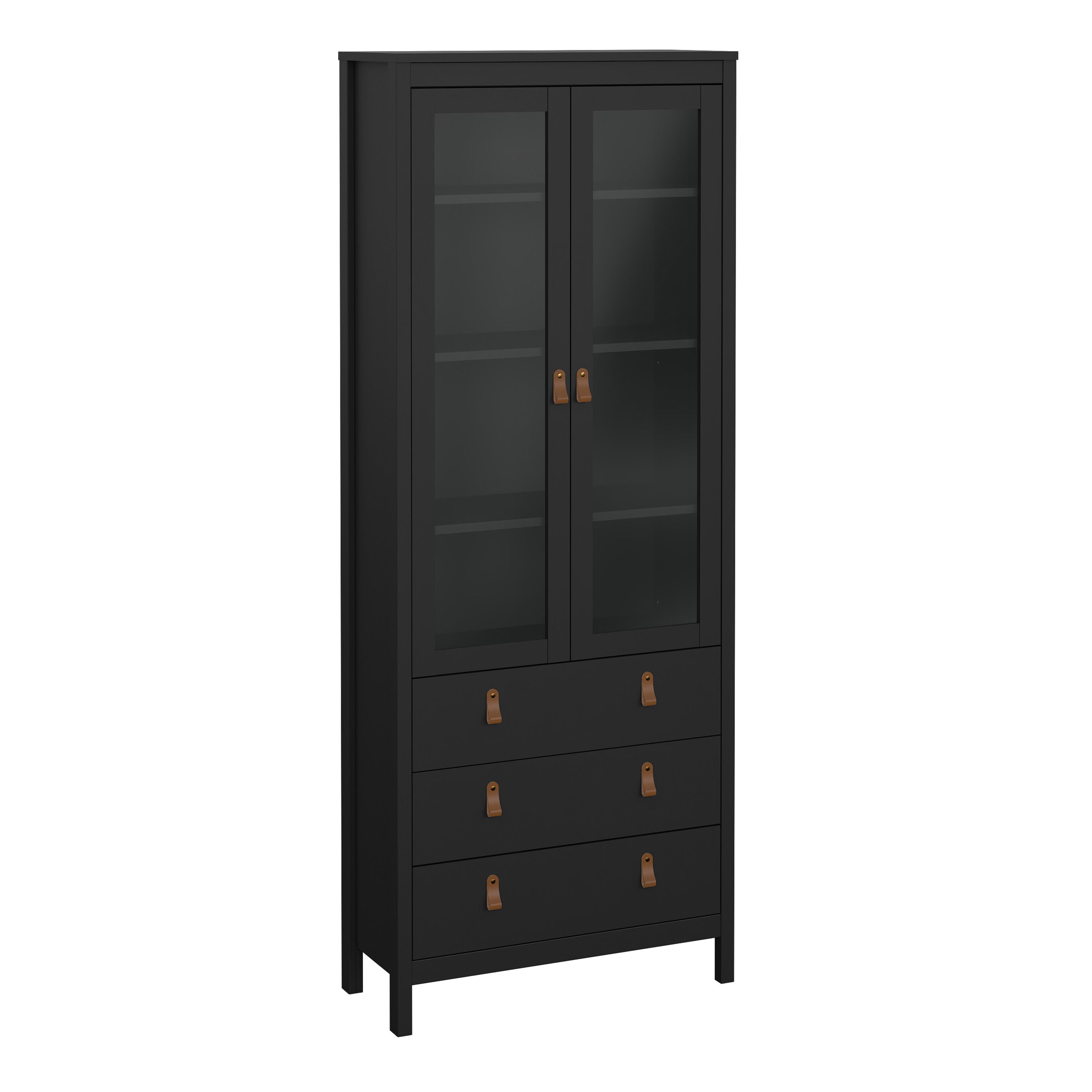 Barcelona China Cabinet 2 Glass Doors with 3 Drawers in Matt Black