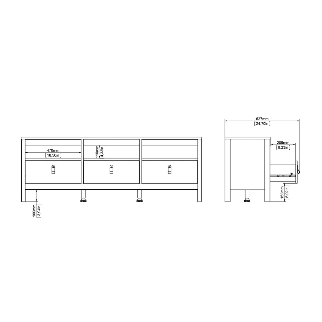Barcelona TV Unit 3 Drawers in Matt Black