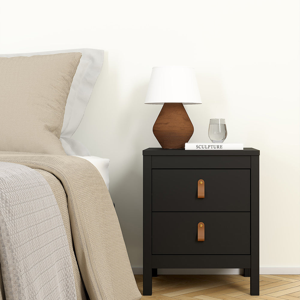 Barcelona Package - Bedside Table 2 Drawers + Chest 5 Drawers + Wardrobe with 2 Doors in Matt Black