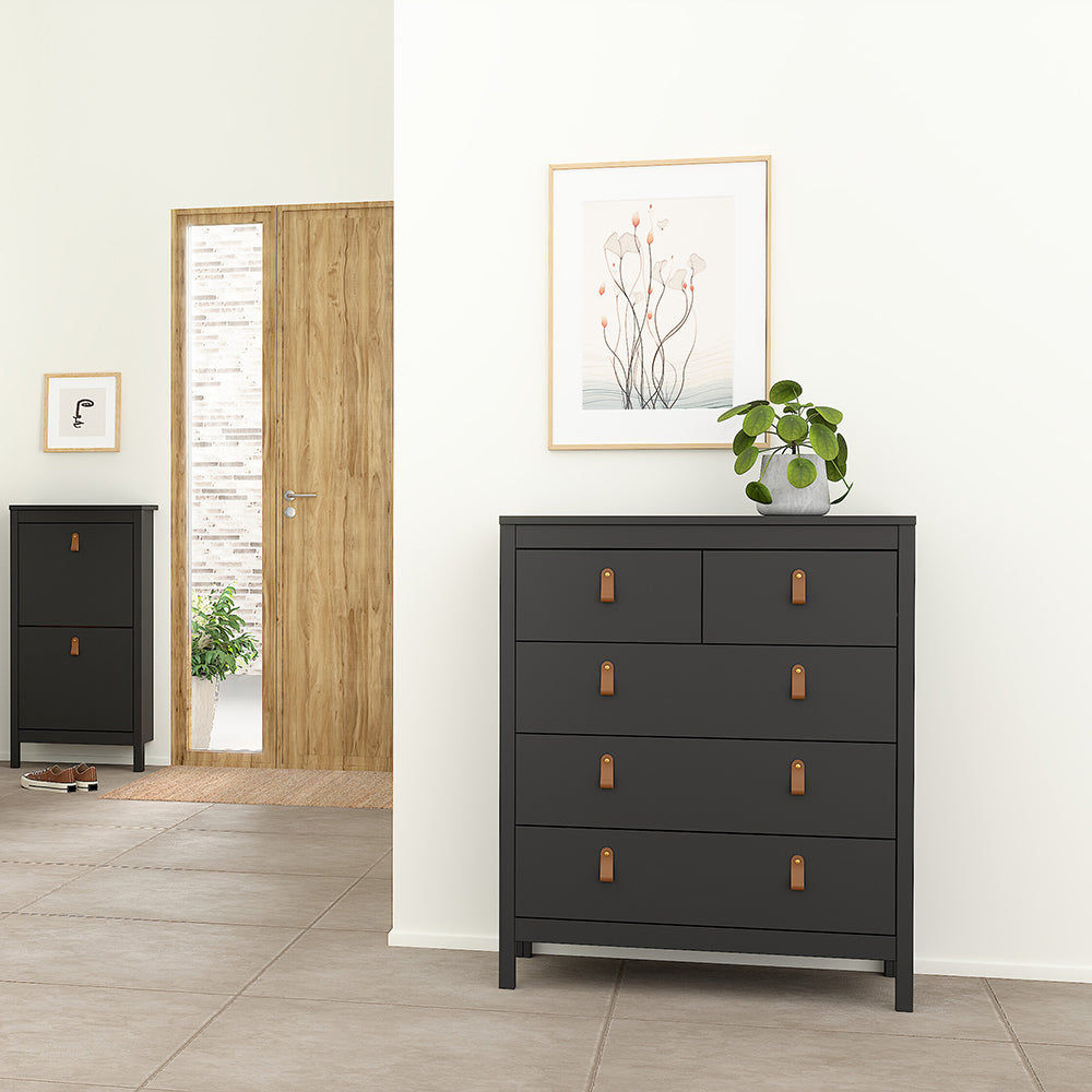 Barcelona Package - Bedside Table 2 Drawers + Chest 5 Drawers + Wardrobe with 2 Doors in Matt Black