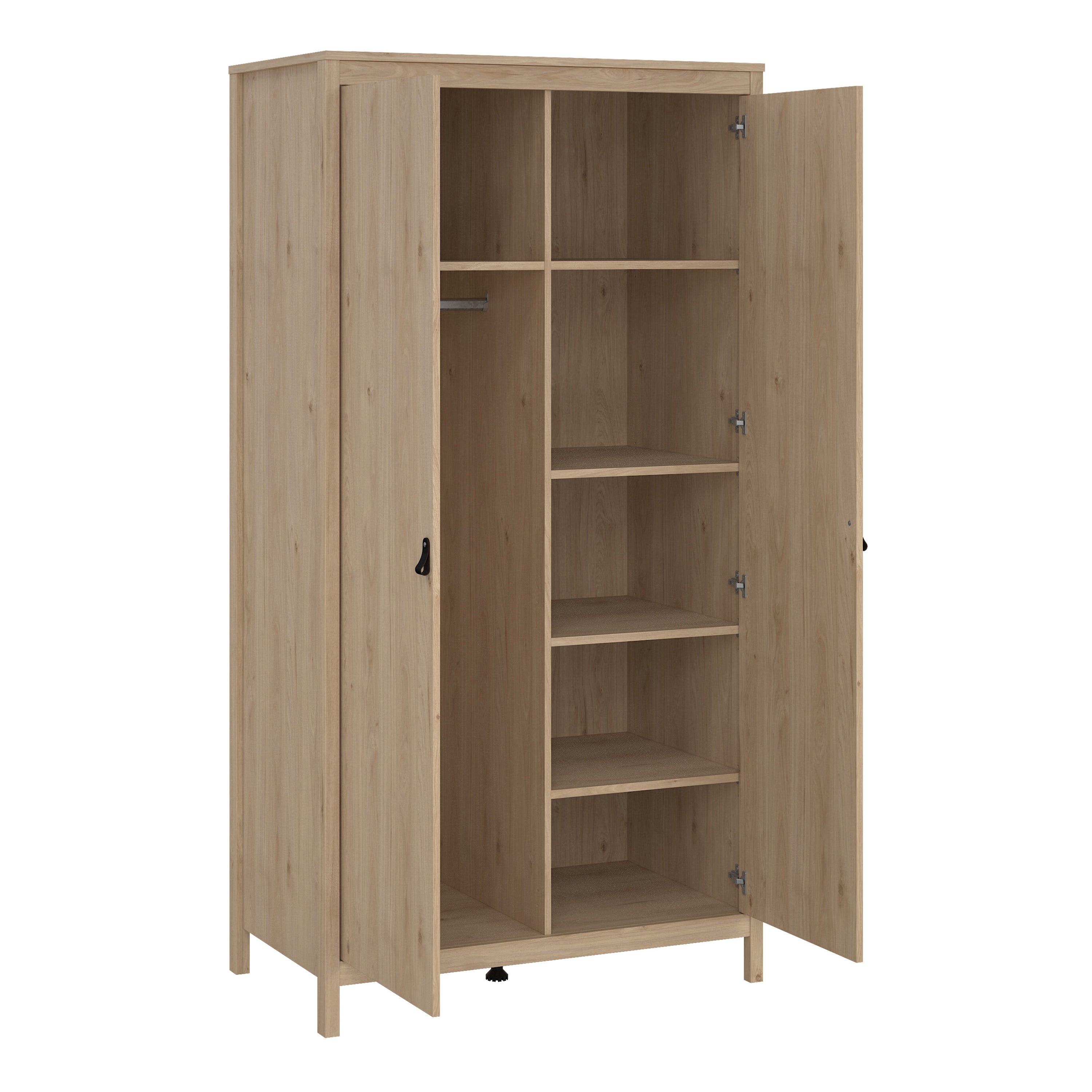 Barcelona Package - Bedside Table 2 Drawers + Chest 5 Drawers + 2 Door Wardrobe in Jackson Hickory Oak