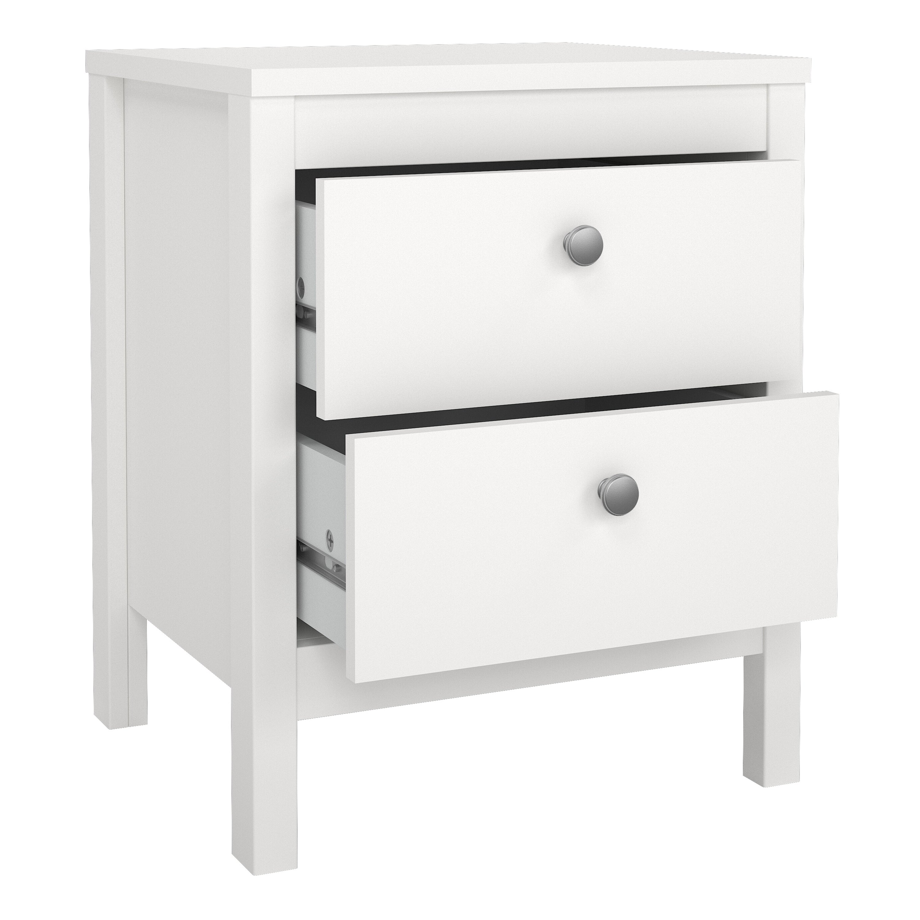 Madrid Package - Bedside Table 2 Drawers + Chest 5 Drawers + Wardrobe with 3 Doors in White