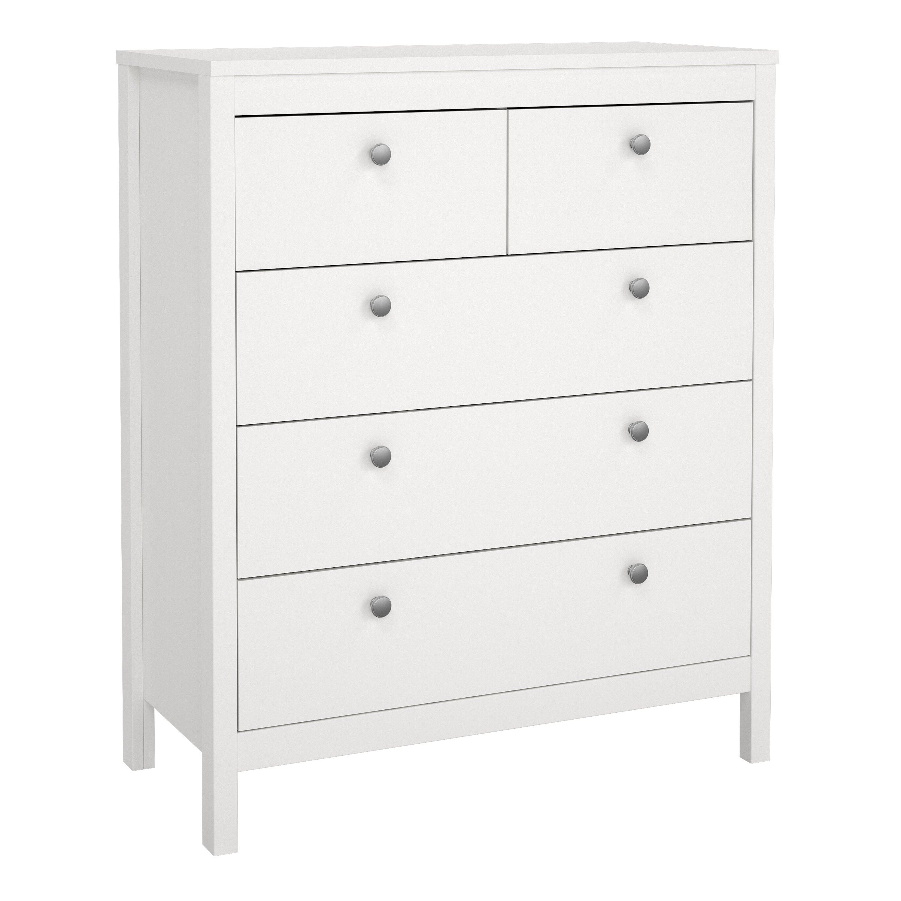 Madrid Package - Bedside Table 2 Drawers + Chest 5 Drawers + Wardrobe with 3 Doors in White