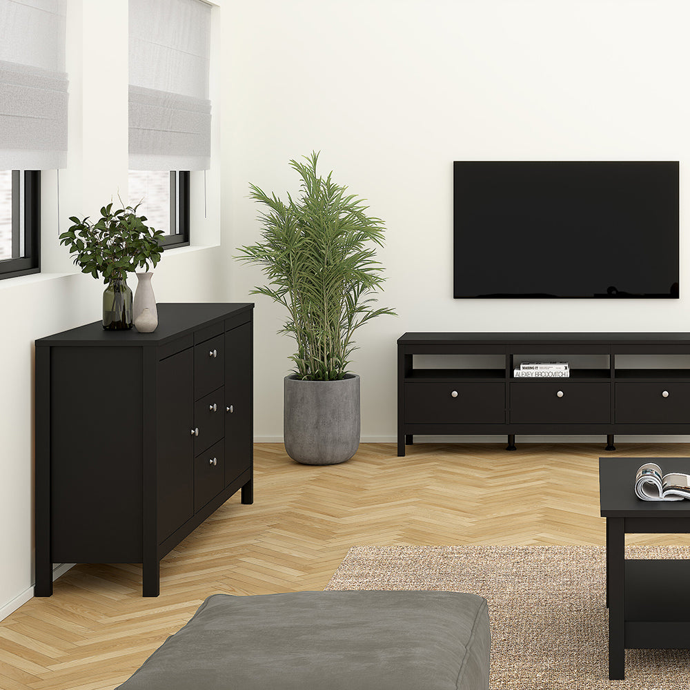 Madrid Sideboard 2 Doors 3 Drawers in Matt Black