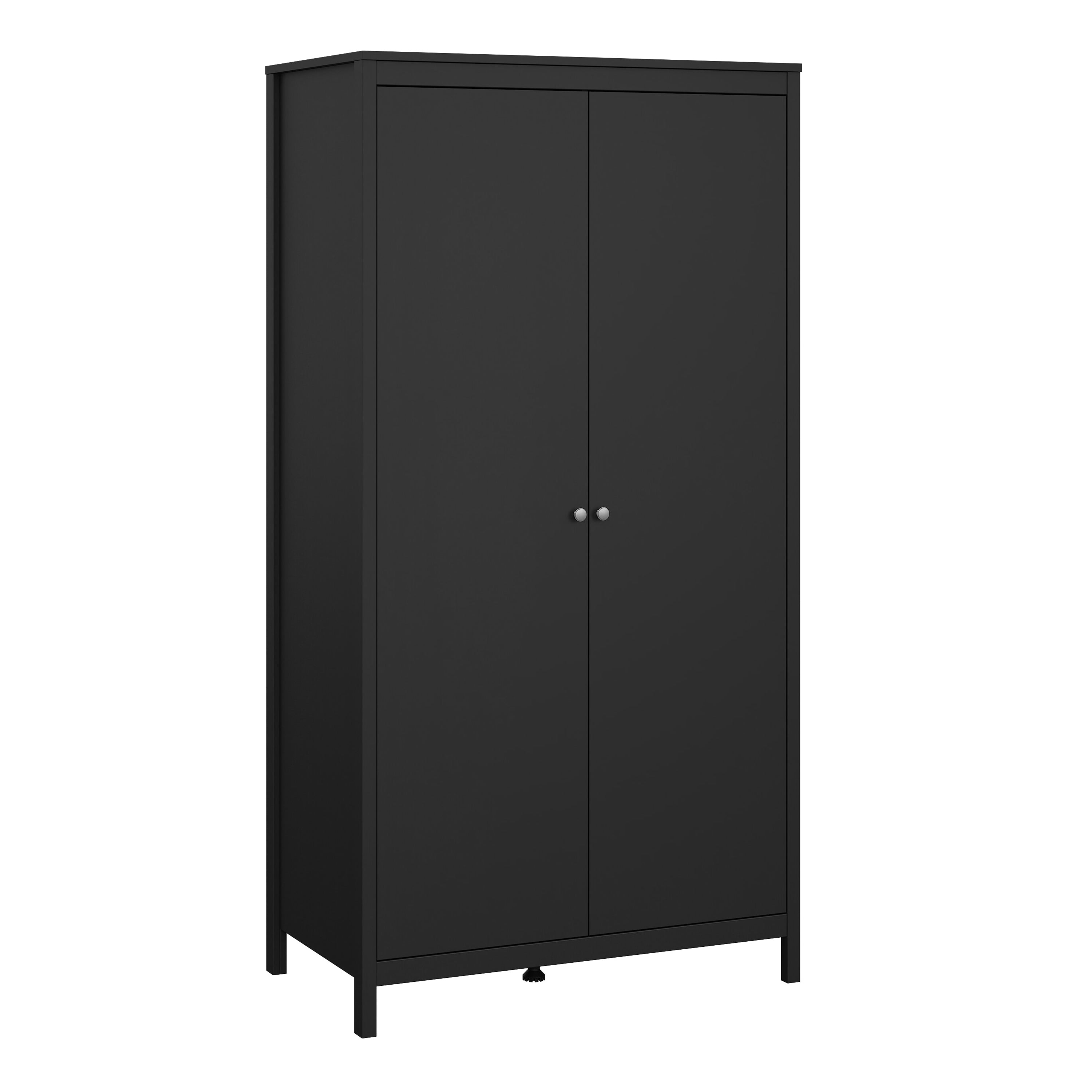 Madrid Package - Bedside Table 2 Drawers + Chest 3+2 Drawers + Wardrobe with 2 Doors in Matt Black