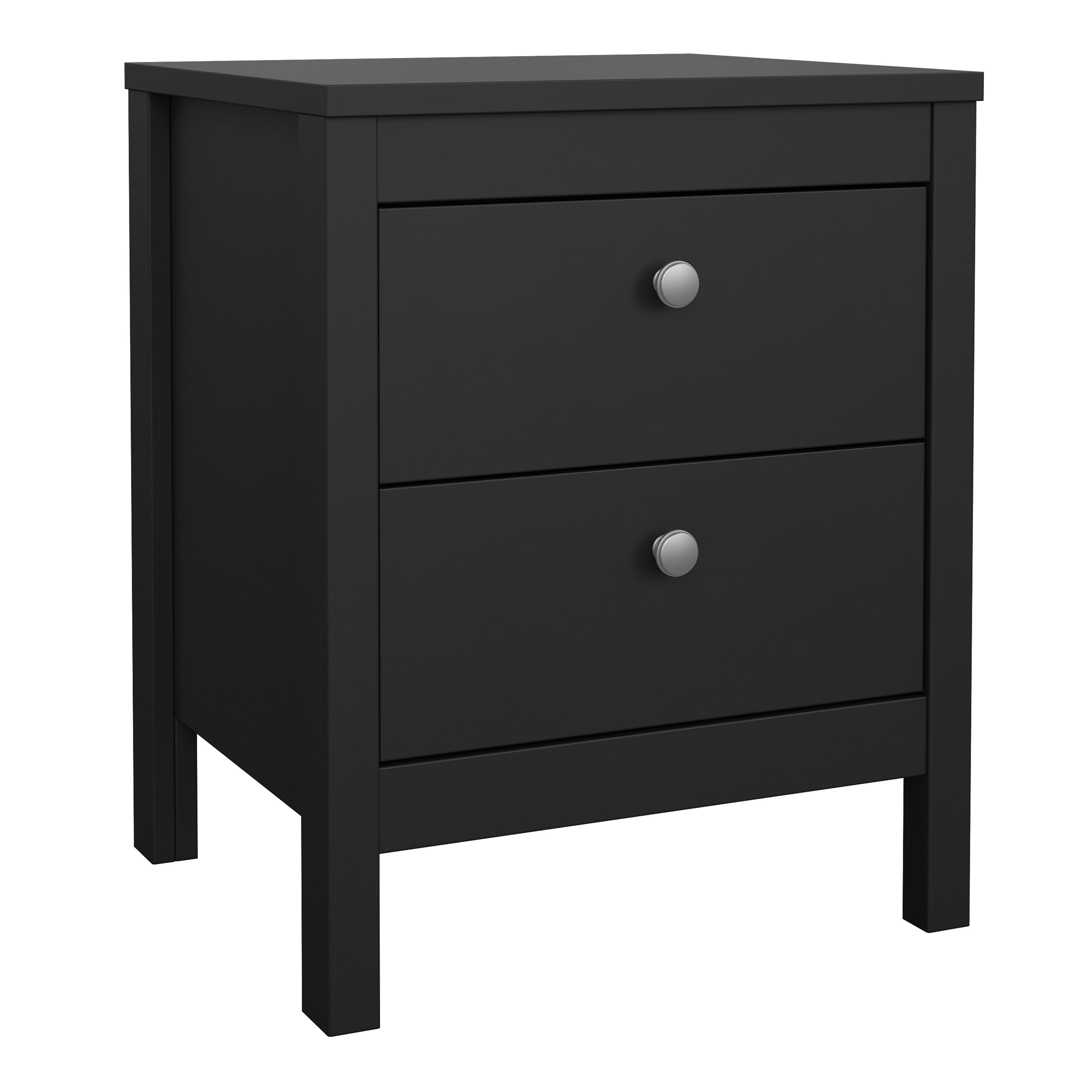 Madrid Package - Bedside Table 2 Drawers + Chest 3+2 Drawers + Wardrobe with 2 Doors in Matt Black