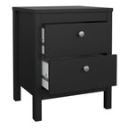 Madrid Package - Bedside Table 2 Drawers + Chest 3+2 Drawers + Wardrobe with 2 Doors in Matt Black
