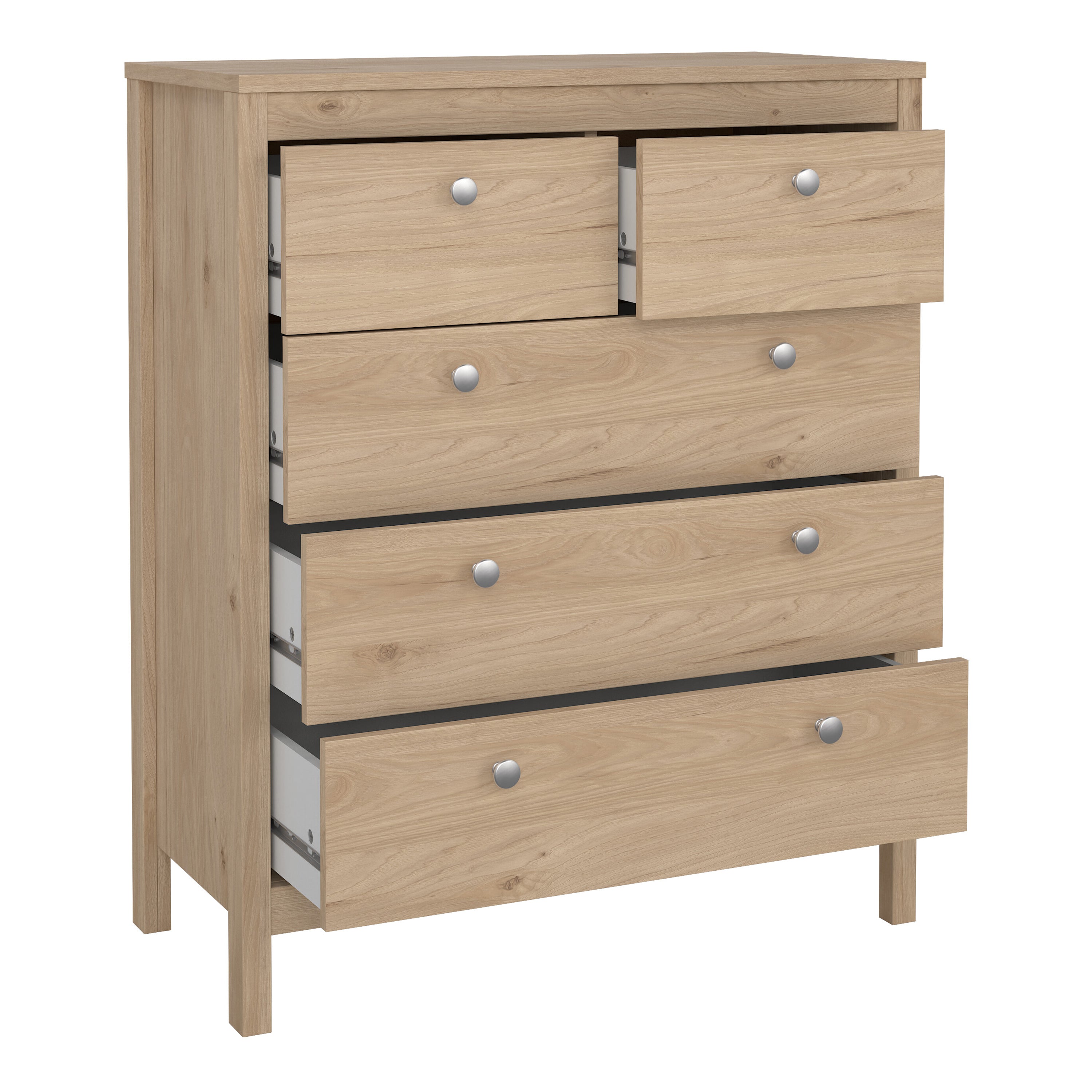 Madrid Package - Bedside Table 2 Drawers + Chest 5 Drawers + 2 Door Wardrobe in Jackson Hickory Oak