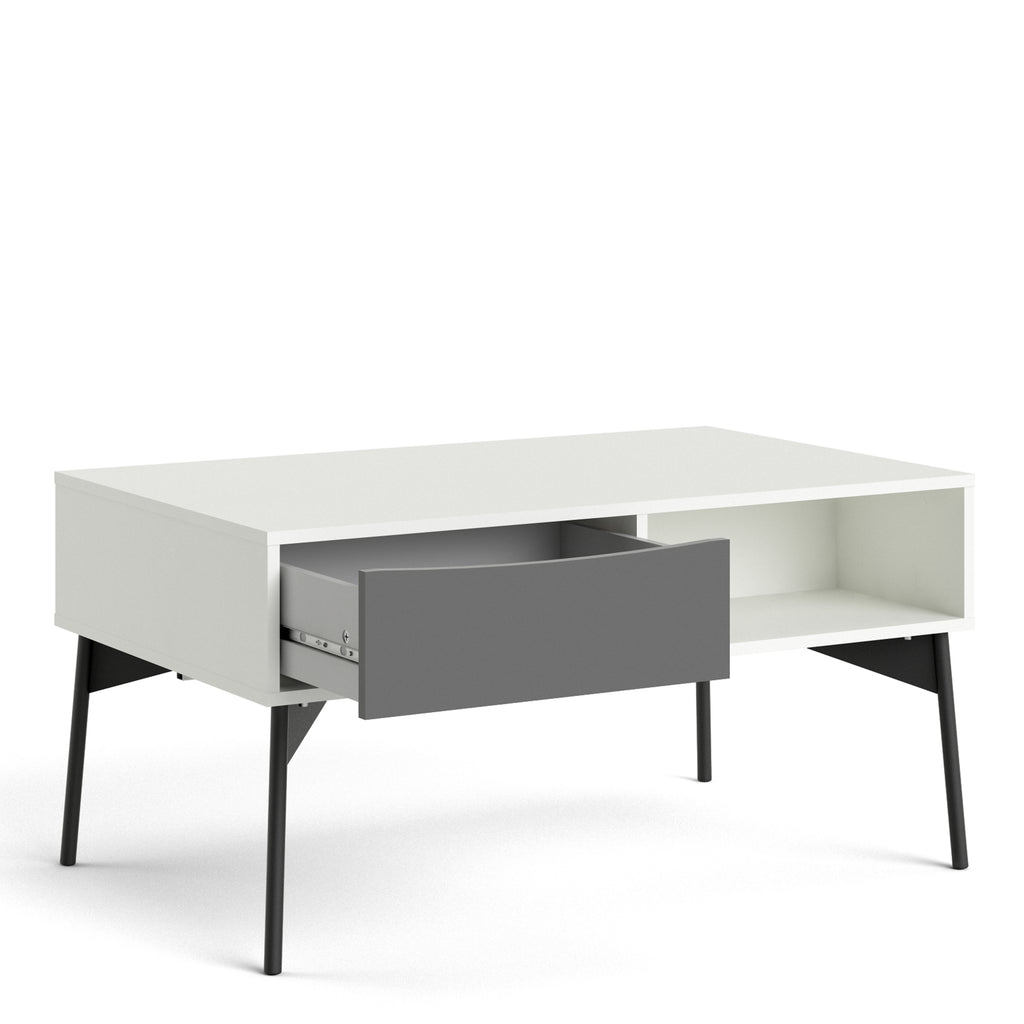 Fur Coffee Table with 1 Drawer in Grey and White