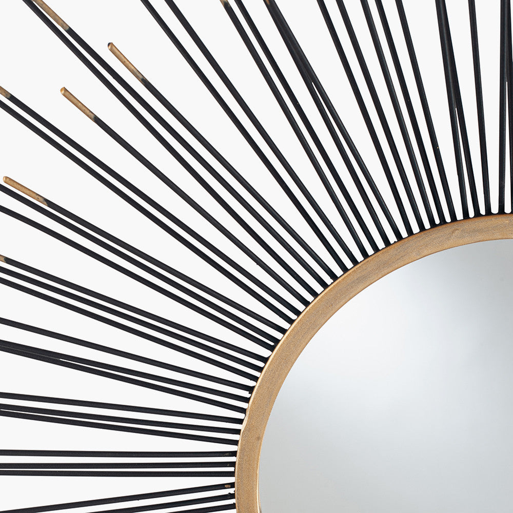 Black and Gold Metal Starburst Design Round Wall Mirror