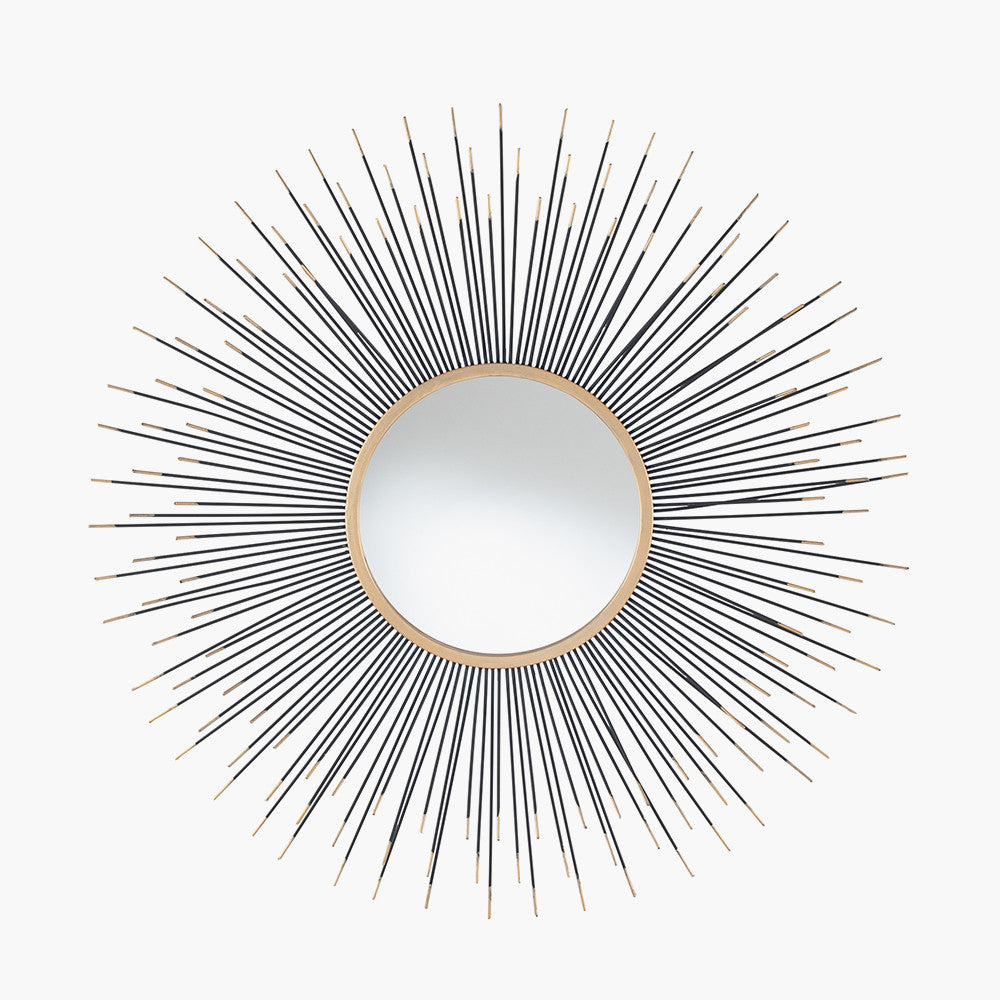 Black and Gold Metal Starburst Design Round Wall Mirror