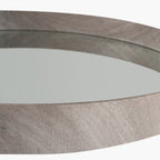 Grey Oak Wood Veneer Deep Edge Round Wall Mirror Large