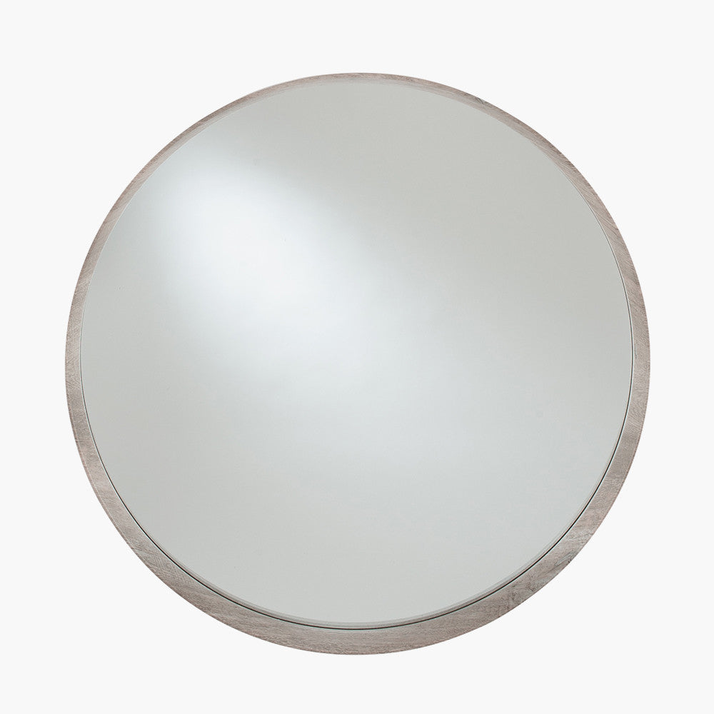 Grey Oak Wood Veneer Deep Edge Round Wall Mirror Large