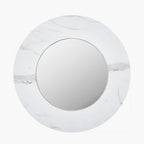 White Marble Effect Wood Veneer Round Wall Mirror