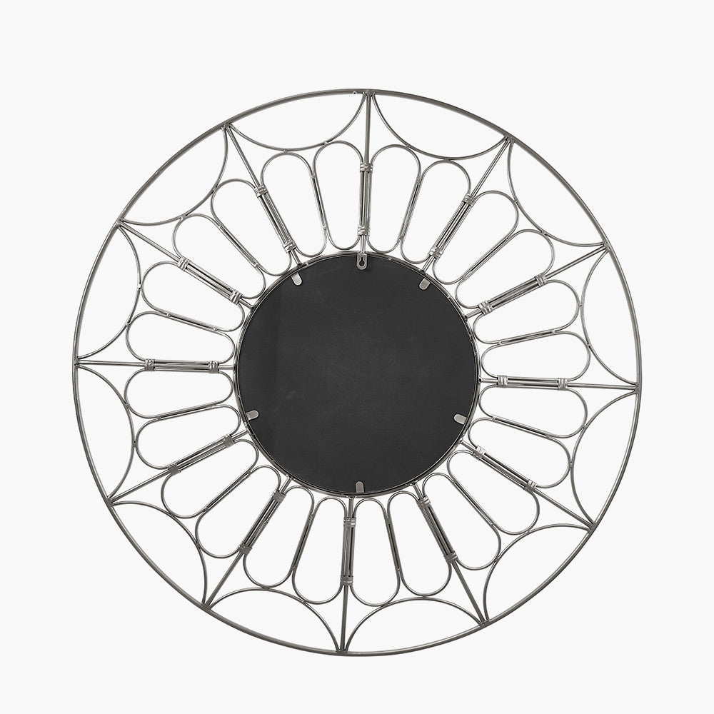 Silver Metal Cane Design  Round Wall Mirror