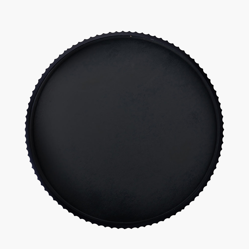 Black Metal Textured Edged Round Wall Mirror