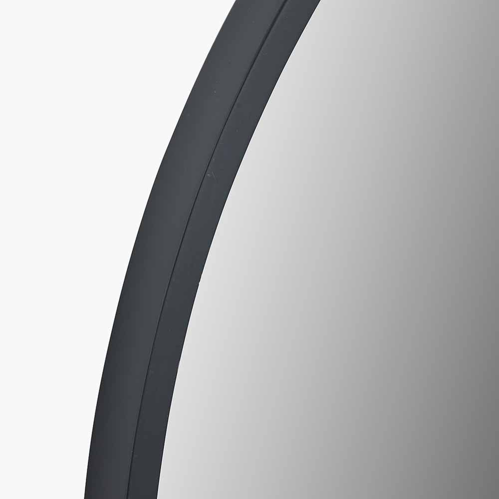 Black Wood Veneer and Mirrored Glass Round Wall Mirror