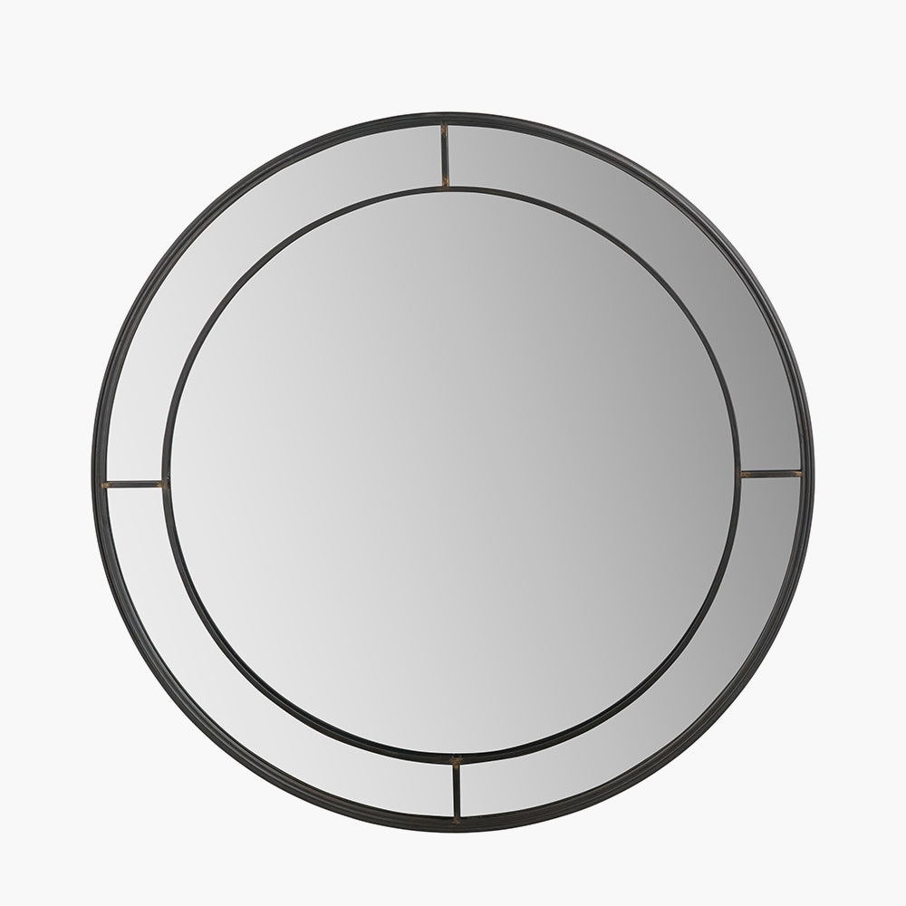 Antique Bronze Metal Round Wall Mirror Large