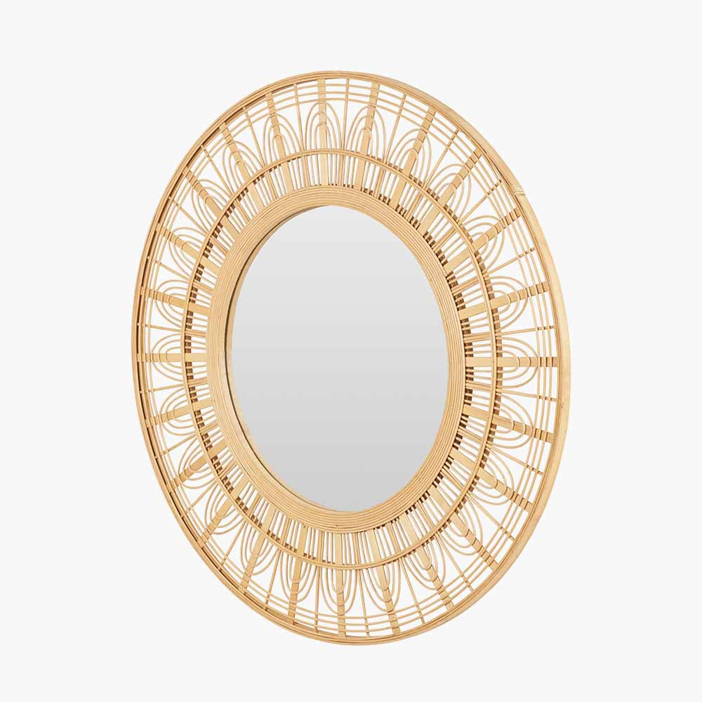 Natural Bamboo Frame Round Wall Mirror