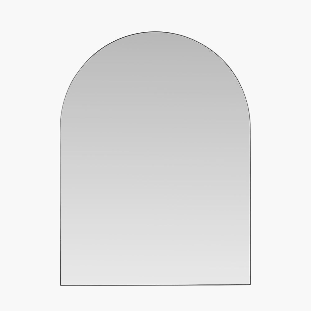 Brushed Silver Metal Slim Frame Tall Arch Wall Mirror