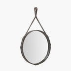 Peppercorn Leather Frame Round Wall Mirror