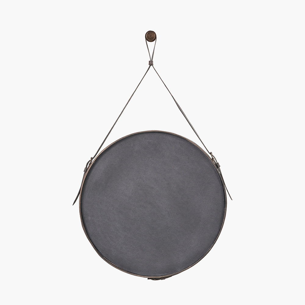 Peppercorn Leather Frame Round Wall Mirror
