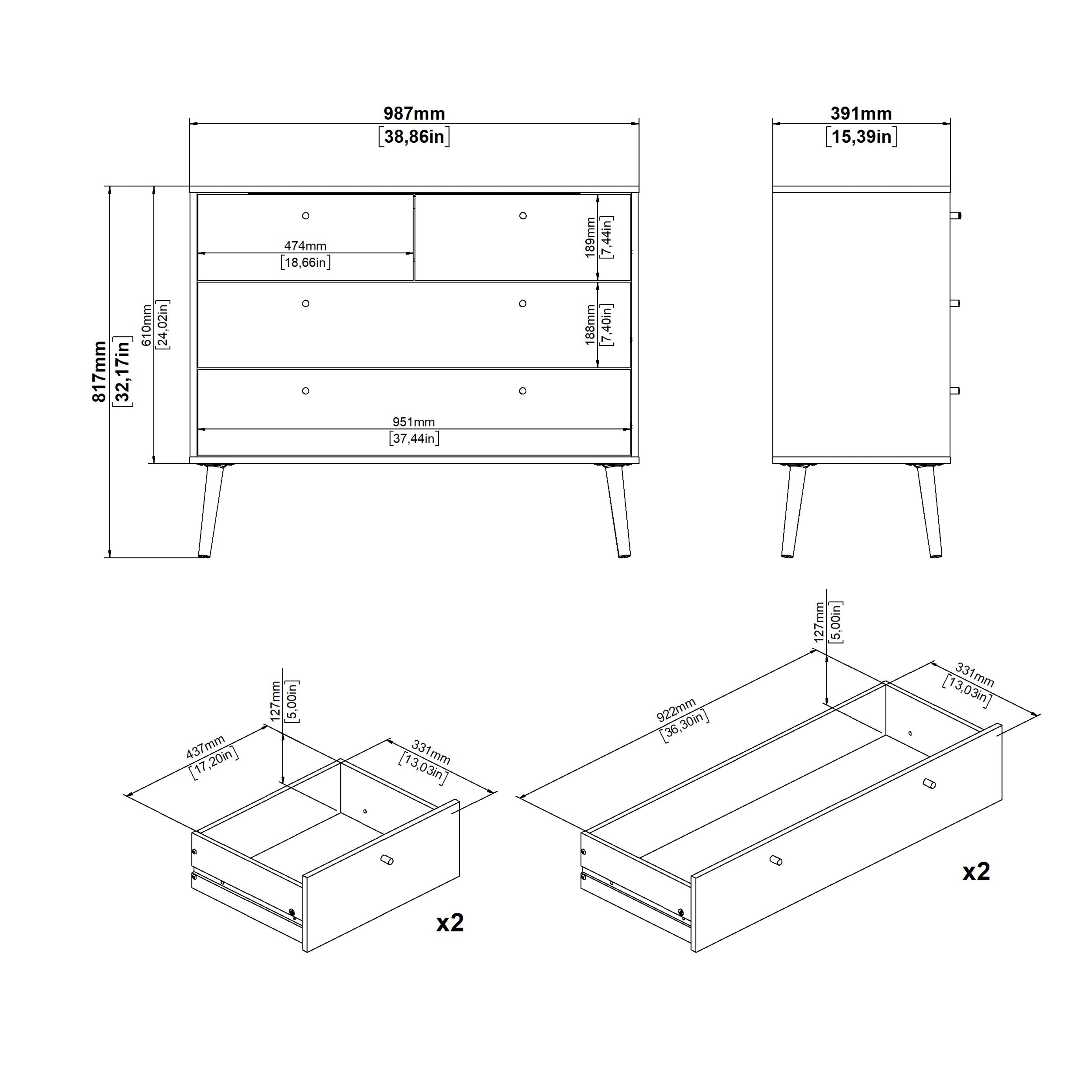 Cumbria Chest 2 + 2 Drawers White