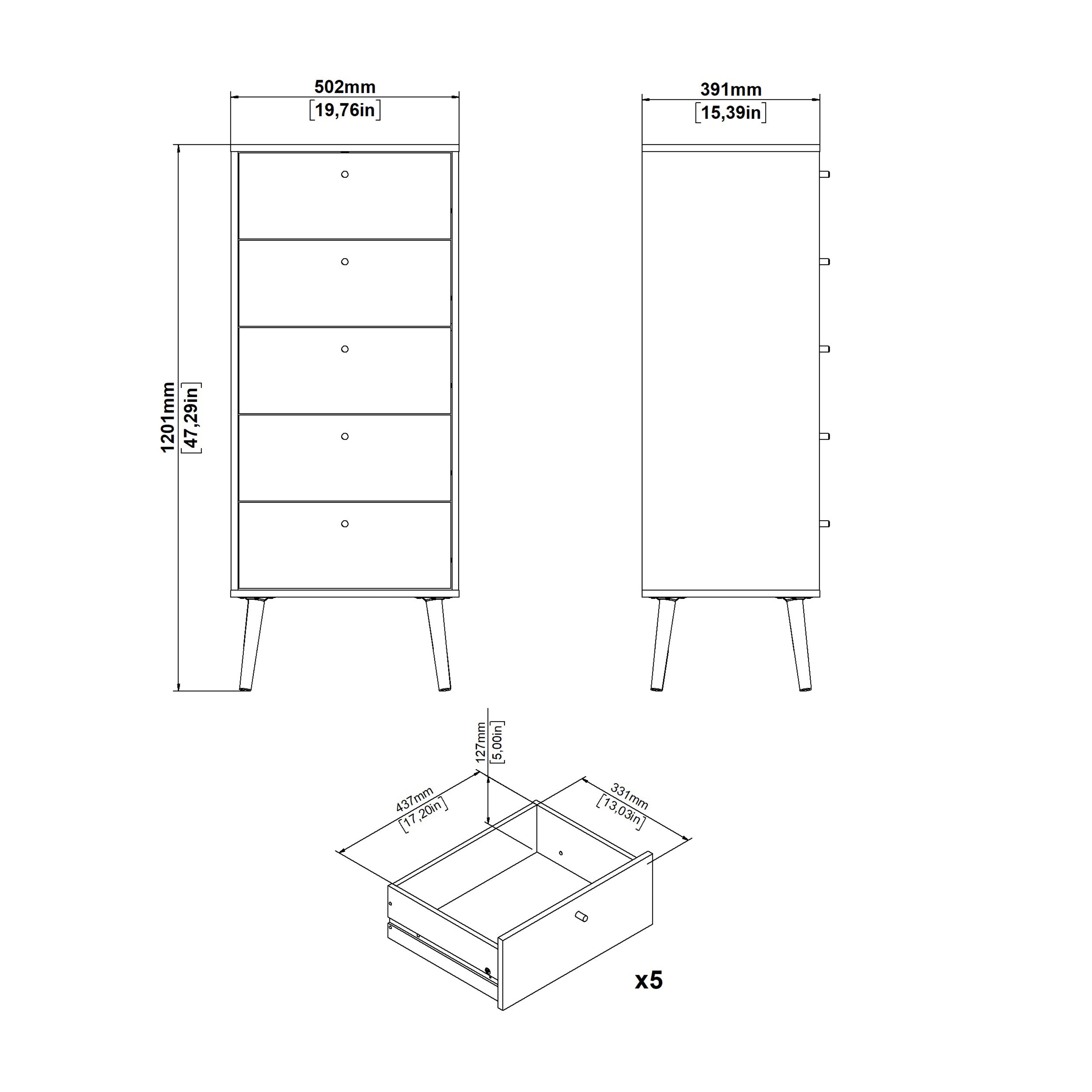 Cumbria Chest 5 Drawers White