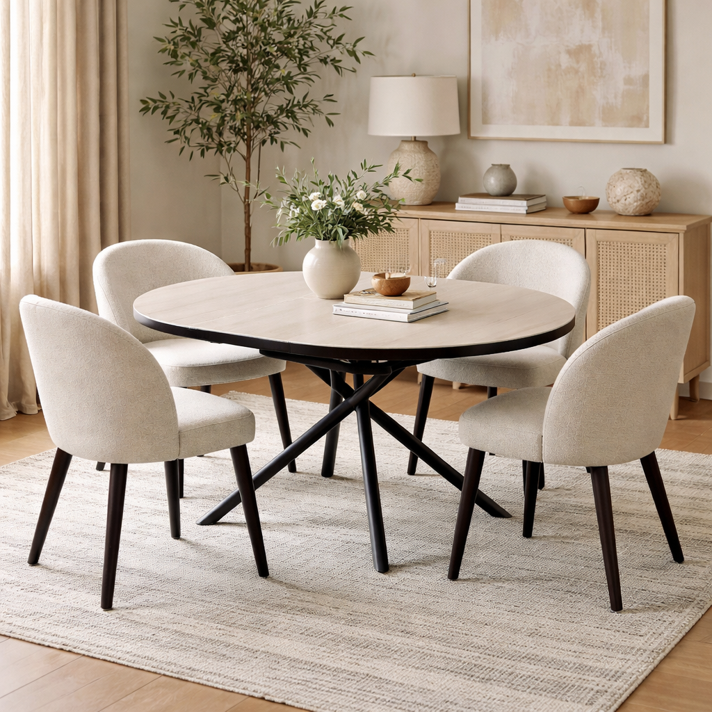 Danello Round Extending Dining Table English Oak Wood Ceramic