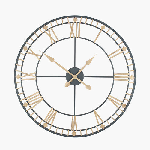 Antique Bronze and Gold Metal Round Wall Clock Large
