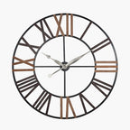 Natural Wood and Antique Grey Metal Round Wall Clock Large