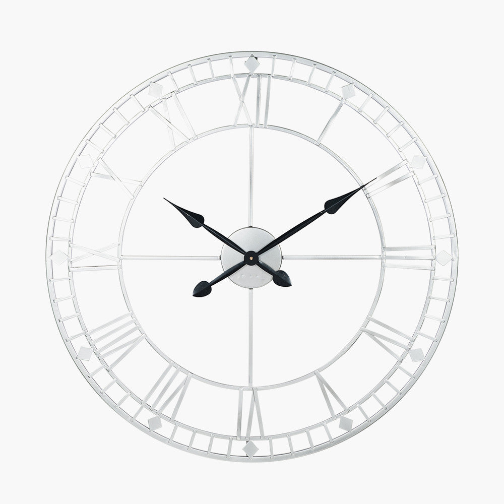 Antique Silver Metal Round Wall Clock Large