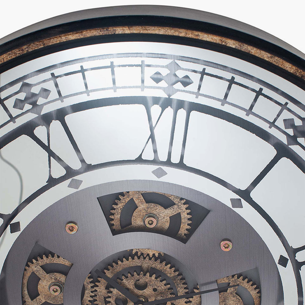 Antique Gold Wood and Mirror Working Cog Round Wall Clock