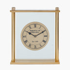 Gold Metal and Glass Floating Clock Face Square Table Clock