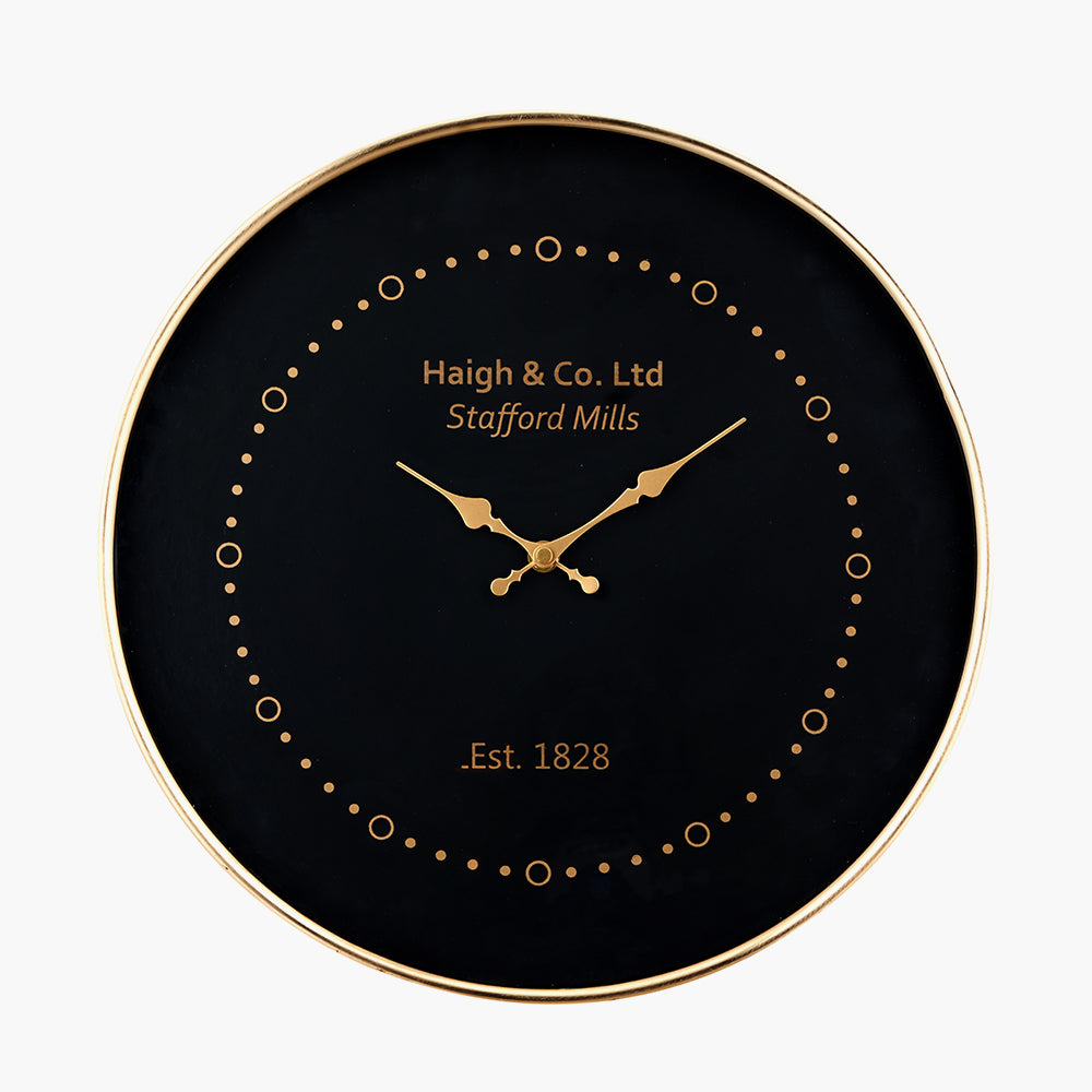Black Face and Antique Brass Metal Wall Clock