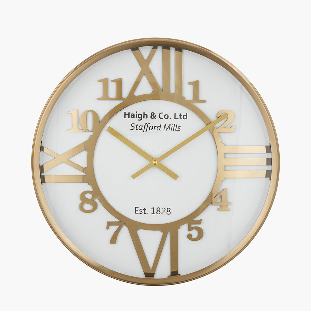 Gold Metal and White Face Round Wall Clock