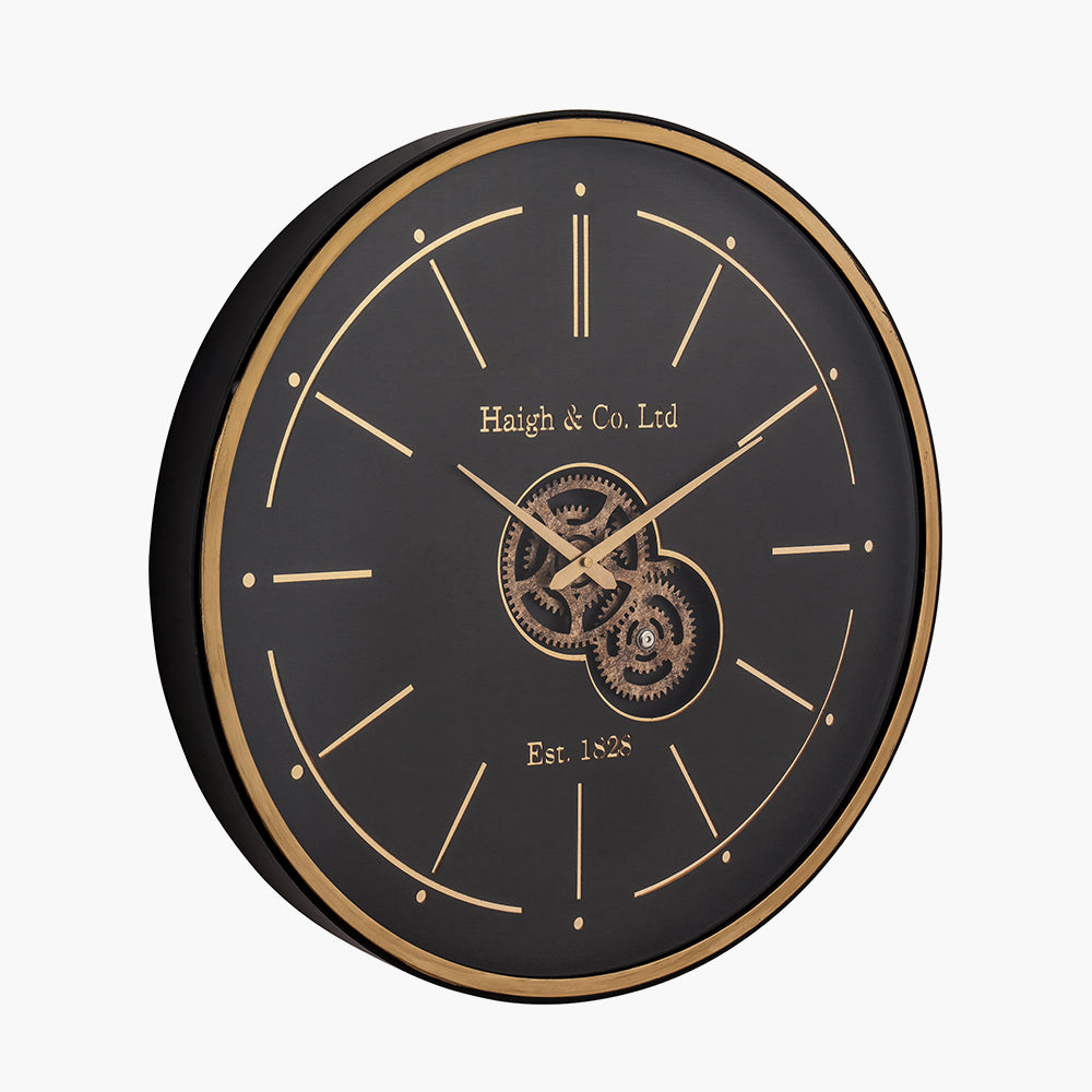 Black and Champagne Gold Wood Working Cog Wall Clock