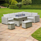 Sorrento Rattan Corner Sofa And Adjustable Fire Pit Table With Large And Small Bench