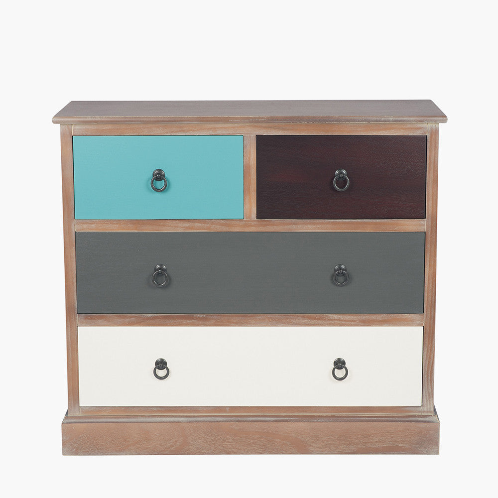 Loft Blue Multicoloured Pine Wood 4 Drawer Unit