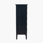 Chelmsford Satin Black Pine Wood 5 Drawer Tall Boy