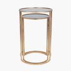 Veneziano S/2 Antique Gold Metal and Black Glass Side Tables