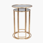 Veneziano S/2 Antique Gold Metal and Black Glass Side Tables
