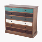 Loft Blue Multicoloured Pine Wood 6 Drawer Unit